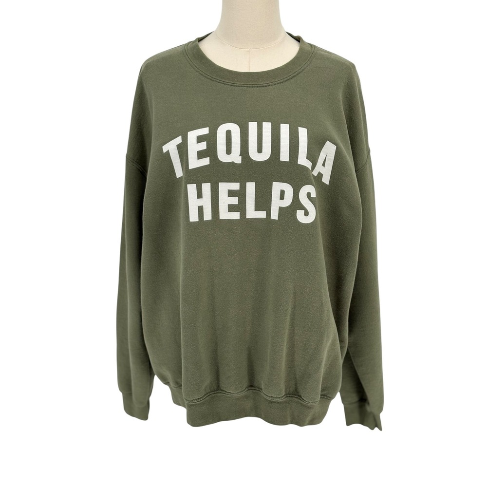 Travis Austin x Shannon Ford Sweatshirt Green Tequila Helps Graphic Large
